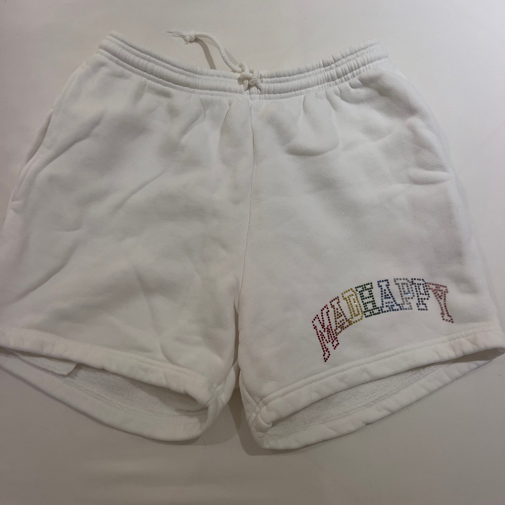 Madhappy White Sweat Shorts Rainbow Swarovski Crystal Logo Drawstring Loungewear